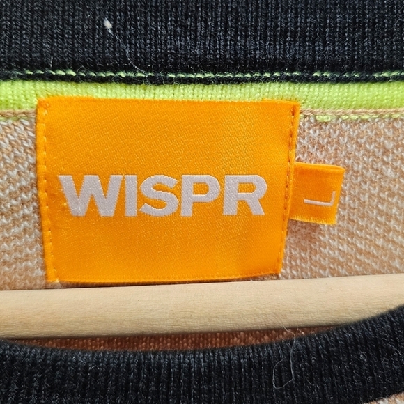 WISPR By Brodie Sweater Cotton Silk Blend Tan Gingham Long Sleeve Crew Neck L - Picture 9 of 11